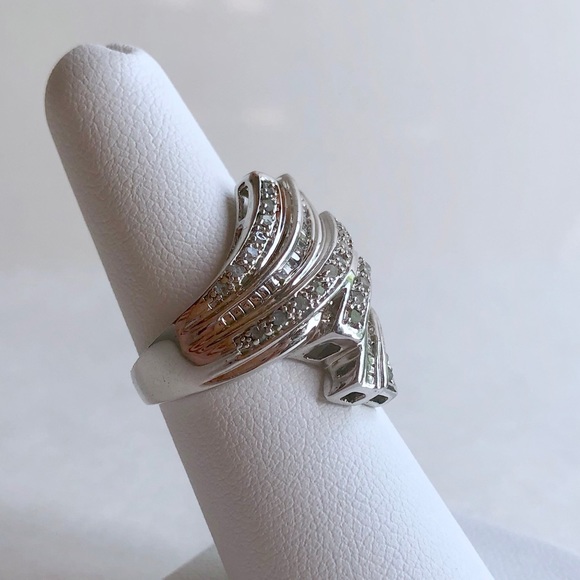 Genuine Diamond Baguette Ring Rhodium over Brass - Picture 2 of 3